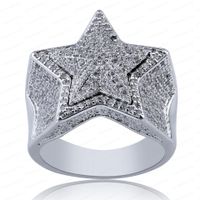 Wholesale New Designer Luxury K Gold White CZ Zirconia Pentagram Ring Full Diamond Iced Out Hip Hop Jewelry Gifts for Men Women Rings