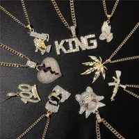 Wholesale Fashion Men Necklace Hip Hop Jewelry Crown Lion Head and Letter Number Pattern Pendant Necklace Rhineston Golden Chains Accessories INS