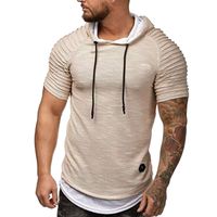 Wholesale Summer Hooded Men T Shirt Fashion Short Sleeve Hoodie T Shirts Tops Male Slim Fitness Tee Tops Plus Size M XL