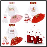 Wholesale Kids Clothing Sets Newborn Valentine s Day Rompers Skirts Leg Warmer Suits Girls Long Sleeve Jumpsuits Tulle Tutu Skirts Socks Outfits C7187