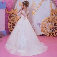 Wholesale Vestidos Primera Comunion Ball Gown Flower Girl Dress Lace Toddler Glitz Pageant Dresses Pretty Kids Prom Gown