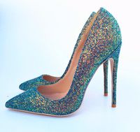 Wholesale SALE red bottom designer heel glitter sequined genuine leather bridal wedding shoes luxury women high heels pumps plus size to