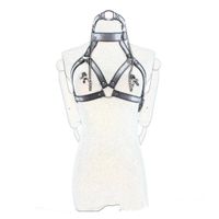 Wholesale Women Sexy Leather Choker Harness With Ring Open Mouth Gag Nipple Clamps For Nightclub Cage Bra Laser Crop Top Bondage Collar