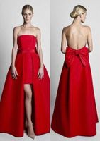 Wholesale Red Jumpsuits Celebrity Dresses Evening Wear With Detachable Skirt Sweetheart Strapless Satin Guest Dress Prom Party Gowns FL0501