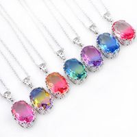 Wholesale Christmas Gift Rainbow Pendants Oval Vintage Bi colored Tourmaline Sterling Silver Plated Necklace Women Jewelry Australia US Holiday