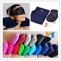 Wholesale 3 in Outdoor Camping Car Airplane Travel Kit Inflatable Neck Pillow Cushion Support Eye Shade Mask Blinder Ear Plugs