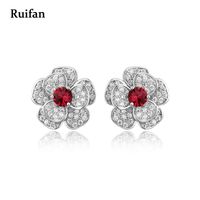 Femme élégant 925 Sterling Silver Rose Zircon Fleurs de Cerisier Clous D/'Oreilles