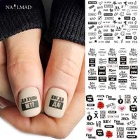 12patterns Russe Lettre Nail Stickers Eau Avec Fille Blanche Sexy Tatouage Noir Inscriptions Curseur Nail Art