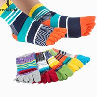 Wholesale 5 Pairs Mens Summer Cotton Toe Socks Striped Contrast Colorful Patchwork Men Five Finger Socks Free Size Basket CalcetinesQ190401