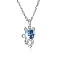 Wholesale Lovely Designed Necklaces S925 Sterling Silver Little Cat Shape Mosaic Blue Crystal Pendant Necklace Cute Classic Jewelry Gifts POTALA280