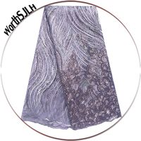 Wholesale Luxury African Lace Fabric High Quality Grey Blue Bridal Mesh D Lace Fabric Sequence Nigeria Net Latest Lace Materials