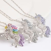 Wholesale Fashion Bling iced out unicorn Horse necklaces Shiny crystal animal Pendant chains For women Luxury Jewelry Gift