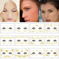 Wholesale Gold Temporary Female Face Metal Tattoo Sticker Buterfly Moon Scale Chain Jewelry Flash Tattoos Body Art Electronic Syllable Festival Makeup