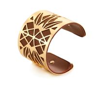Wholesale GX004 New Personalized Handmade Jewelry Leather Rose Gold Plated Plain Stainless Steel Open Cuff Bangle Bracelet for Women Men