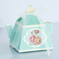 Wholesale 100pcs New Creative Teapot Shape Sweet Candy Box With Ribbon DIY Retro Rose Printed Sugar Box Baby Shower Wedding Party Favor Gift Box