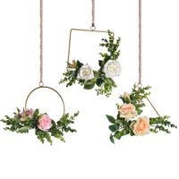 Wholesale Floral Hoop Wreath Set of Artificial Rose Flower and Eucalyptus Vine Wreath for Macrame Wall Haning Wedding Decor Flower Arrangement