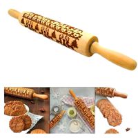 Wholesale Christmas Embossing Wooden Rolling Pins Engraved Roller Baking Tools Reindeer Snowflake And Merry Cookies Biscuit Fondant Cake WX9