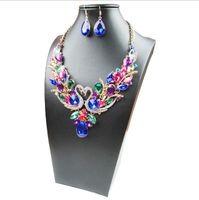 Wholesale Europe and America exaggerated items jewelry swan inlaid gemstone clavicle necklace earrings set