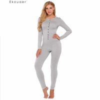 Wholesale Ekouaer Adult Onesie Pajama Set Women Long Sleeve Solid Slim Sleepwear Soft Nightwear Autumn Casual Pajamas Set Union Suit