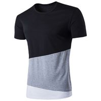 Wholesale Men s Stitching T Shirt Black And White Gray Tri Color Stitching Round Neck T Shirt Fashion Avant Garde Trend Leisure New