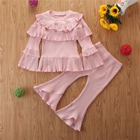 Wholesale Baby Girl Clothes Spring Autumn New Two Pieces Sets Kids Toddler Cute Pink Long Sleeve Top And Flared Pants Ruffles Sets Girls
