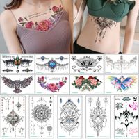 24x138cm Bc Poitrine Tatouage Temporaire Autocollant Taille Arrière Sein Skeleton Conception De Bijoux Collier Pour Femmes Mode Tatouages Body Art