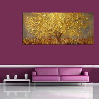 Wholesale Hand Painted Knife Gold Tree Oil Painting on Canvas Large Palette D Paintings for Living Room Modern Abstract Wall Art Pictures