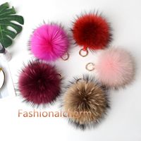 Wholesale 15cm quot Large Real Raccoon Fur Ball Pompom Charm KeyChain Keyring Accessories Phone Purse Handbag Tassels