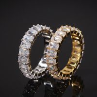 Wholesale New Iced Out HipHop Cube CZ Baguette Rings Jewelery Gold Sliver Micro Paved Ring for Man Women Gift
