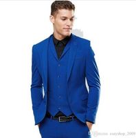 Wholesale Men s Suits Blazers Custom Royal Blue Men s Wedding Prom Suits Pieces Best Man Bridegroom Tuxedos coat pants vest made to order