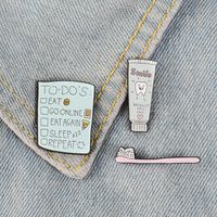 Wholesale Toothbrush Toothpaste Enamel Pins TO DO List Badges Custom Brooches Pastel Lapel pin Denim Shirt Cartoon Cute Smile Jewelry Gift
