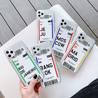 Wholesale fashion ins Air tickets letter City Label Bar code Phone Cases For iPhone Pro Xs MAX XR X Anti knock TPU Clear soft silicon Cover
