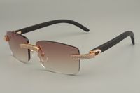 Wholesale luxury white double row diamond glasses natural hand engraved plaid wood various colors sunglasses B size mm