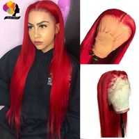 Wholesale Red Burgundy brazilian full Lace Front Wig For Women synthetic hair Wig Pre Plucked With Baby Hair can be braided