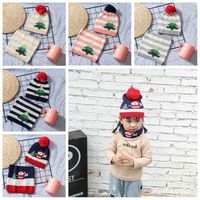 Wholesale Baby Christmas Scarf Ball Hats Sets Kids Xmas Tree Striped Scarves Caps Boys Snowman Knitted Beanie Ring Warm Skull Caps Neckerchief D7035