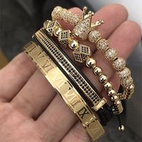 Wholesale Hot Sale Classical Handmade Braiding Bracelet Gold Hip Hop Men Pave Cz Zircon Crown Roman Numeral Bracelet Luxury Jewelry J190719
