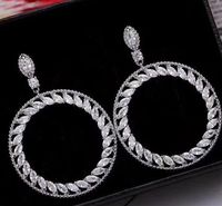 Wholesale Fashion Hollow Drop Hoop earring A zircon CZ Diamond Sterling Silver Engagement Wedding Dangle Earrings for women Bridal jewelry Gift