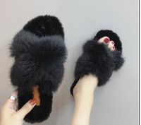 Wholesale drop shipping new summer and autumn women wear fashionable flat bottom rabbit hair word slippers cross hair cool slippers