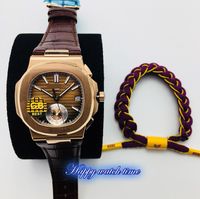 Wholesale GB Top version R Brown Date Dial Rose Gold Steel Case Cal Ch28 C true timing function Sapphire Mens Watch Leather Strap Watches