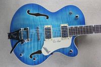 Wholesale Custom blue tiger pattern semi hollow body jazz electric guitar with customized service