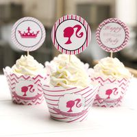 Wholesale Barbie cupcake wrappers toppers for baby shower girl birthday party favors decorations supplies cake cups picks