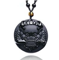 Wholesale Fine Jewelry Natural Obsidian Stone Hand Carved Chinese Dragon Head Charm Pendant Necklace