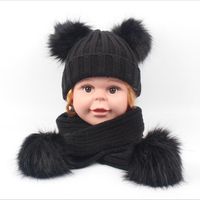 Wholesale Beanies Scarf SetBaby Winter Pom Pom Knit Hats Scarves Girls Solid Fur Skull Caps Wraps Double Ball Casual Wool Cap Neckerchief AYP6343
