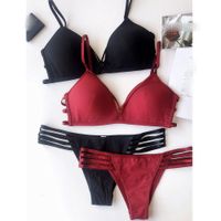 Wholesale Hollow out sexy women bralette and panties thin cup cotton bra set wireless black red green ladies push up underwear lingerie