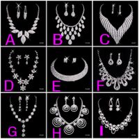 Wholesale crystal silver rhinestone necklace earrings jewelry sets girl and women prom cocktail homecoming dress party bridal gowns wedding