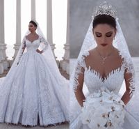 Wholesale 2020 Luxurious Beaded Arabic Ball Gown Long Sleeves Wedding Dresses Lace Tulle D Appliques Sequins Fitted Bridal Gowns Plus Size