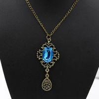 Wholesale Pretty Necklaces Pendants Retro hollow blue stone droplets lnecklace sweater Crystal Necklaces pretty