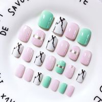 Wholesale 24pcs New Full Cover Fake Nails Finished Marble White Pink Blue False Nails Artificial Nails Art Tips With Free Glue Hot Sale