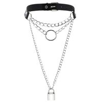 Wholesale Gothic Lock Round Chain necklace choker collar goth padlock pendant necklace women black leather emo kawaii witch rave jewelry