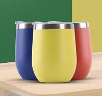Wholesale Straight straw Cup oz Stemless Wine Glass Stainless steel Tumblers Wedding Party beer Mug Metal wide mouth With Lid
